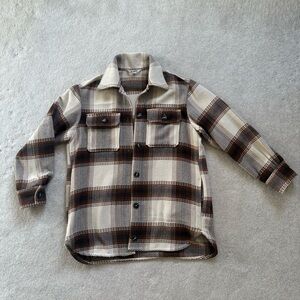 Plaid Shirt 32% Acrylic. Brown and Cream